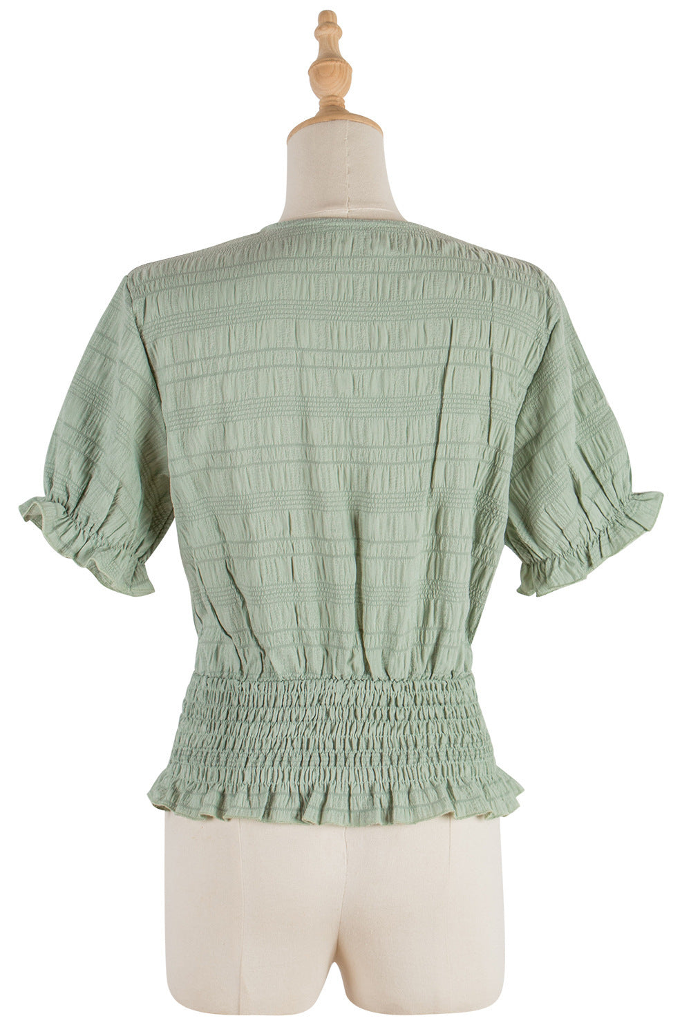 V-neck Short-sleeved Top Waist Slim Green