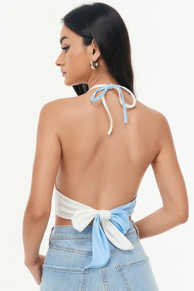 Switching Contrasting Band -wrapped Chest Big Back Short Summer Vest Female