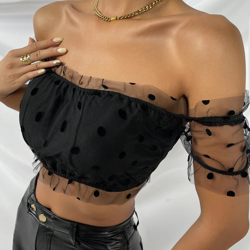 Mesh Polka Dot Slim Fit Cropped Navel