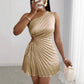 Womens Stylish And Elegant Solid-color Short Pleated Dress