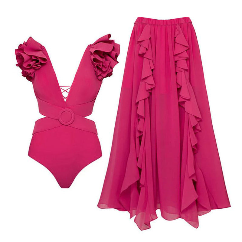 One-piece Women's Solid Color Covering Belly Thin Backless Swimsuit