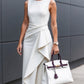 Summer Solid-Color Elegant Waist-Cinching Sleeveless Asymmetrical Dress