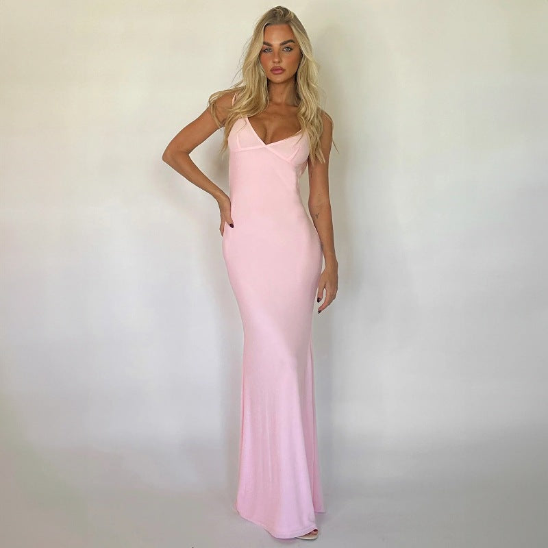 V-neck Strap Backless Sheath Dress Slim Fit Dress