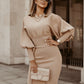Solid Color Lantern Sleeve Waist One-step Skirt