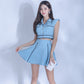 Women's Slim Fit Sleeveless Top Show Waist Mini Skirt Suit
