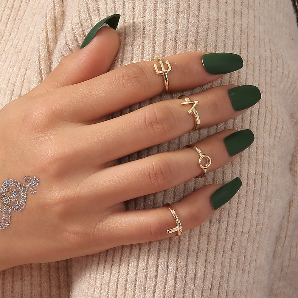 Personality Female  Love Gold Letter 4-piece Ring