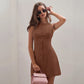 Women's Solid Color Temperament Breasted Sleeveless Dress
