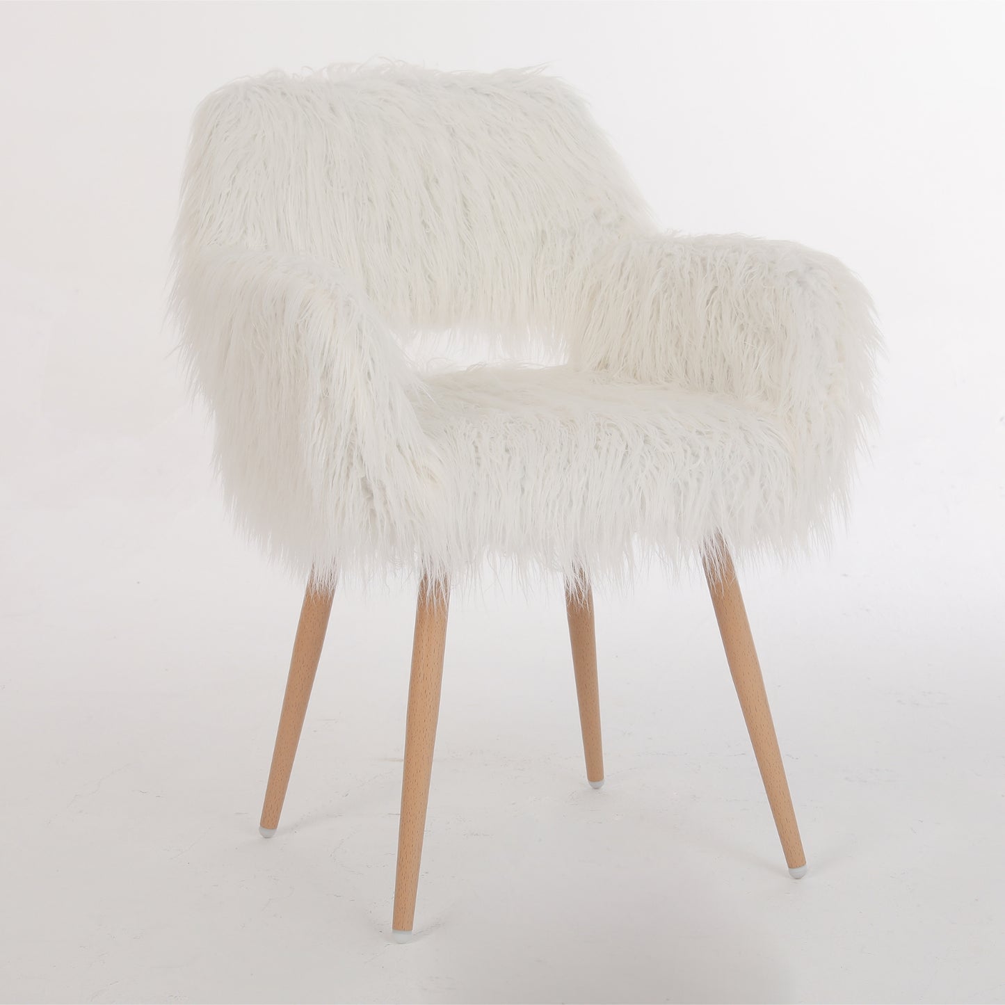 WHITE Faux Fur Upholstered Make Up Chair Side Dining Chair With Metal Leg WHITE Beech Metal Leg