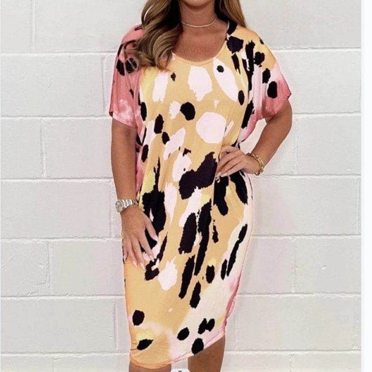 Plus Size Women's Printed Casual Short Sleeve Dress
