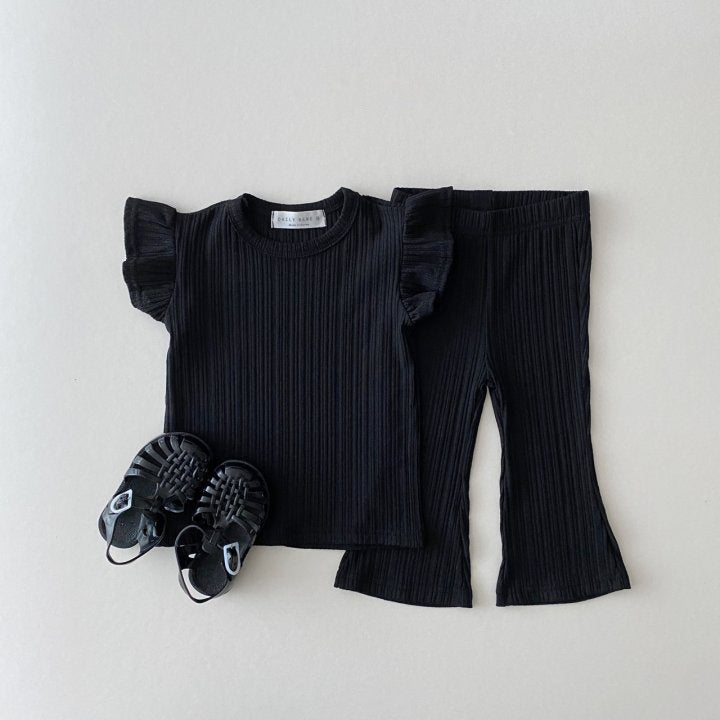Korean Style Children's Clothing Thin Flounced Sleeve T-shirt Bell-bottom Pants Suit