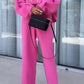 Women's Solid Color Round Neck Long Sleeve Elastic Waist Pants Two-piece Suit