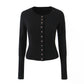 Slim Breasted Knitted Cardigan High Waist Leather Ring Pleated Skirt