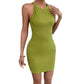 Round-neck Pleated Elastic Slim-fit Sheath Vest Dress