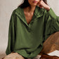 Fashion Button Lapel Sweatshirt With Slit Design Casual Sports Lantern Sleeve Pullover Top Sportswear For Womens Clothing
