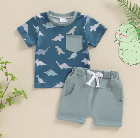 Dinosaur Printed Short Sleeve Shorts Suit