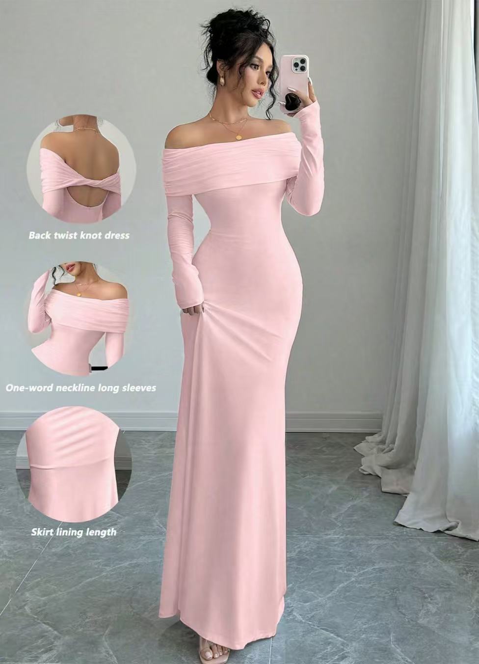 Women's Off-shoulder Fashion Slim Temperament Sheath Dress