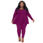 Women's Plus-Size Solid-Color Long-Sleeve T-Shirt Two-Piece Set