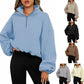 Women's Half Zipped Stand Collar Drawstring At Hem Polar Fleece Autumn Winter Sweater