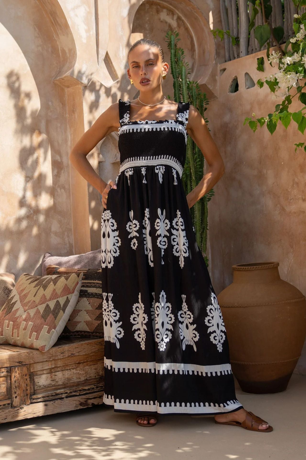 Beach Dress Vacation Style Printed Strapless Dress
