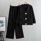 Casual Fashion Metal Buckle Knitted Cardigan Suit