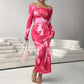 Womens Slant Shoulder Slit Slim Fit Dress
