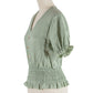 V-neck Short-sleeved Top Waist Slim Green