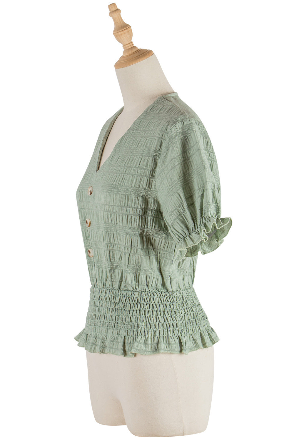 V-neck Short-sleeved Top Waist Slim Green