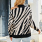 Half-high Collar Long Sleeves Tiger Pattern Sweater Off-the-shoulder Sweater