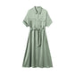 Women's Silk Dress With Lapel Waist And Slim Waist