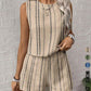 Casual Craft Stripe Printing Sleeveless Tank Top Shorts Suit