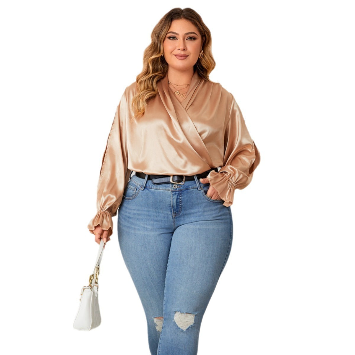 Women's V-neck Chiffon Shirt Loose Drooping Long Sleeve