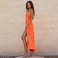Women's Clothing Neck Hanging Chain Backless Slit Dress