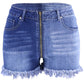 Short d'été en jean taille haute amincissant avec fermeture éclair