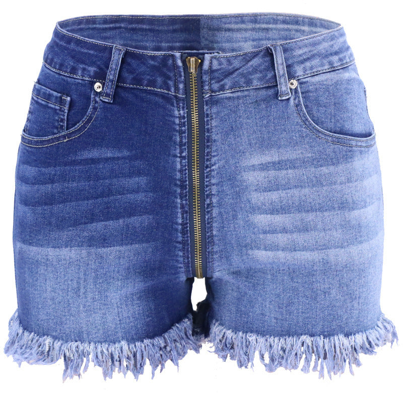 Short d'été en jean taille haute amincissant avec fermeture éclair