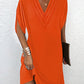 Women's V-neck Pleated Batwing Sleeve Dress