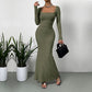Women's Ouji-style Square Neck Dress For Autumn And Winter