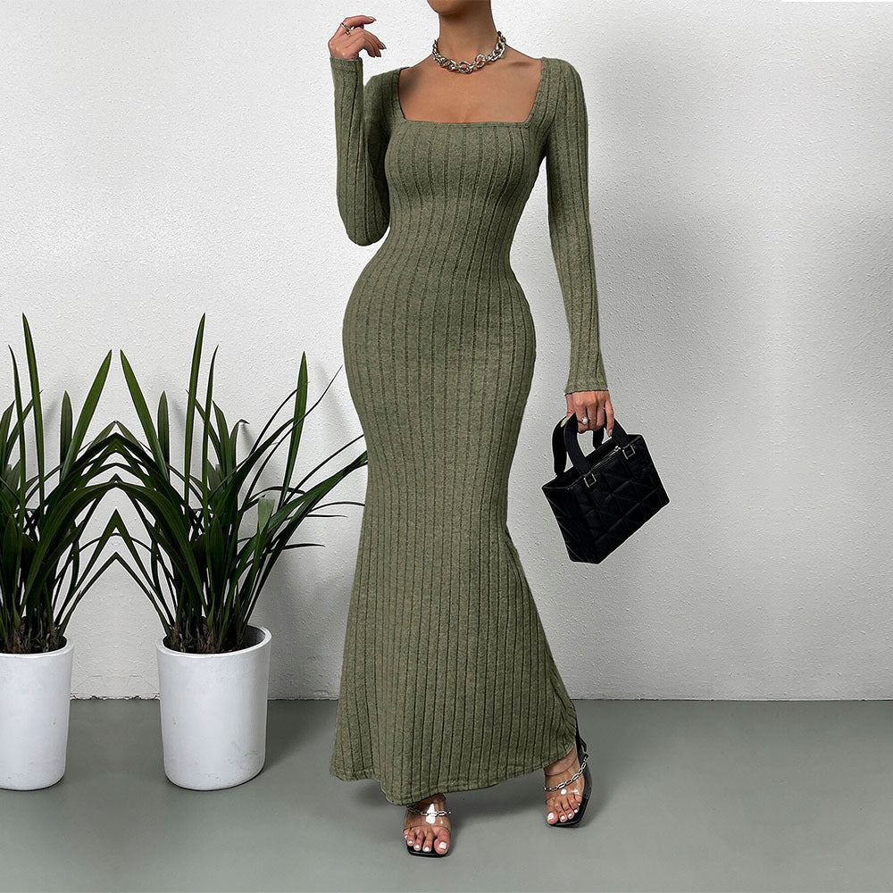 Women's Ouji-style Square Neck Dress For Autumn And Winter