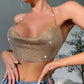 Women's Fashion Metal Super Flash Rhinestone Chain Halter Tube Top Sling
