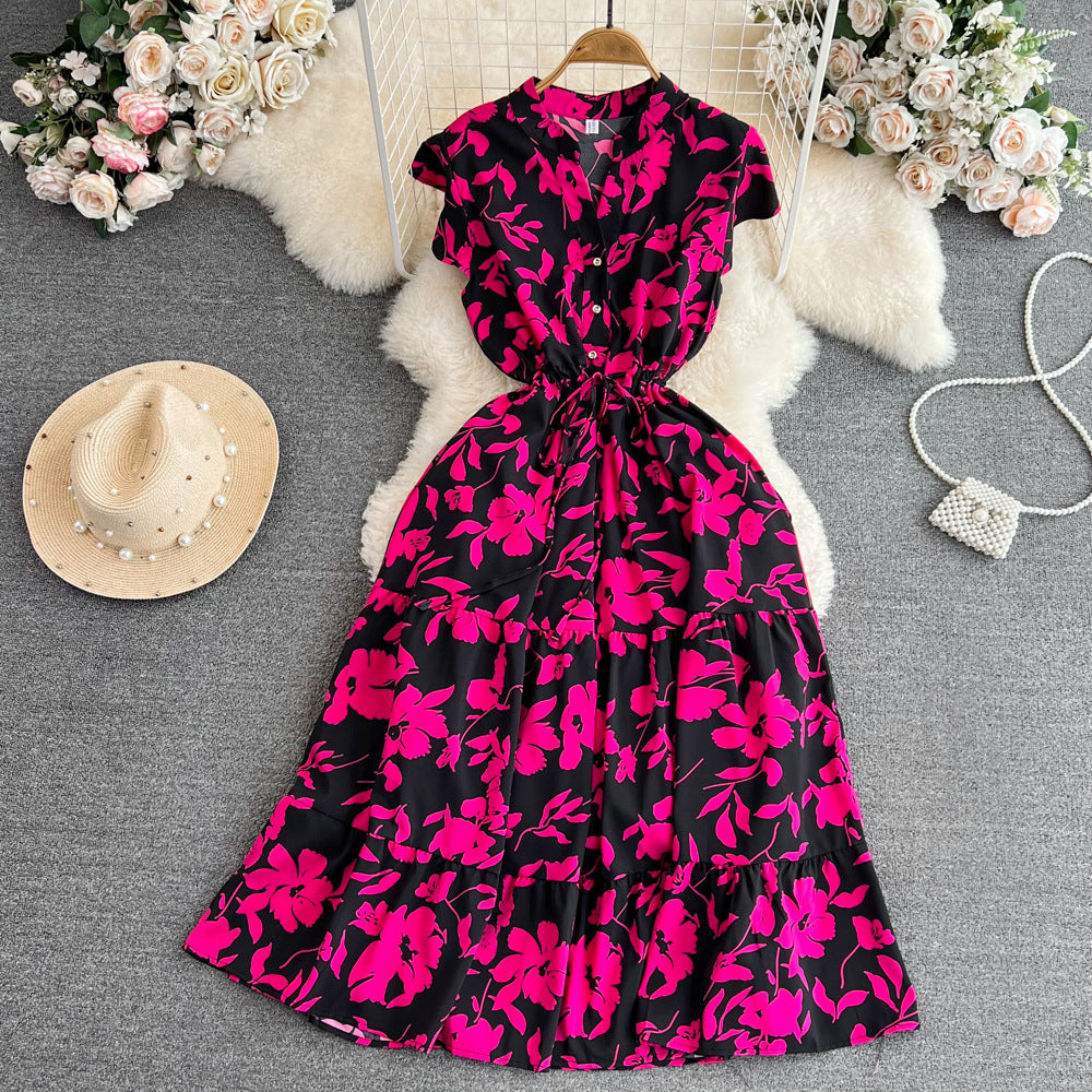 Elegant V-neck Printed Dress For Women
