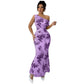 New Arrival Printed Off-shoulder High-waist Sheath Dress