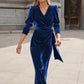 Polyester Women's Dress French Style V-neck Elegant Long Sleeve Evening Dress