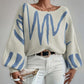 New Lantern-sleeved Pullover Sweater Fashion Line Printed Loose Tops Women's Clothing
