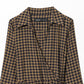 Checkered V-neck Long Sleeve Belted Shirt-style Dress