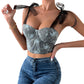 Women's Fashion Lace-up Sling Steel Ring Fishbone Chest Vest