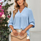 Spring And Summer Women's Clothing Fashion Solid Color Loose V-neck 34 Sleeves Top