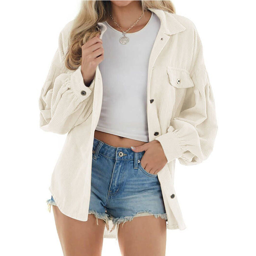 Casual Loose Lantern Sleeve Corduroy Shirt