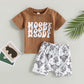 Boys' Printed Letters Round Neck Short Sleeve Shorts Suit