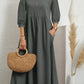 Lantern Sleeve Loose Cotton And Linen Pocket Dress