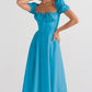 Womens Slimming Elegant Puff-Sleeve Lace-Up Short-Sleeve Dress