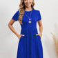 New Elastic Waist Round Neck Short Sleeve Dress Women
